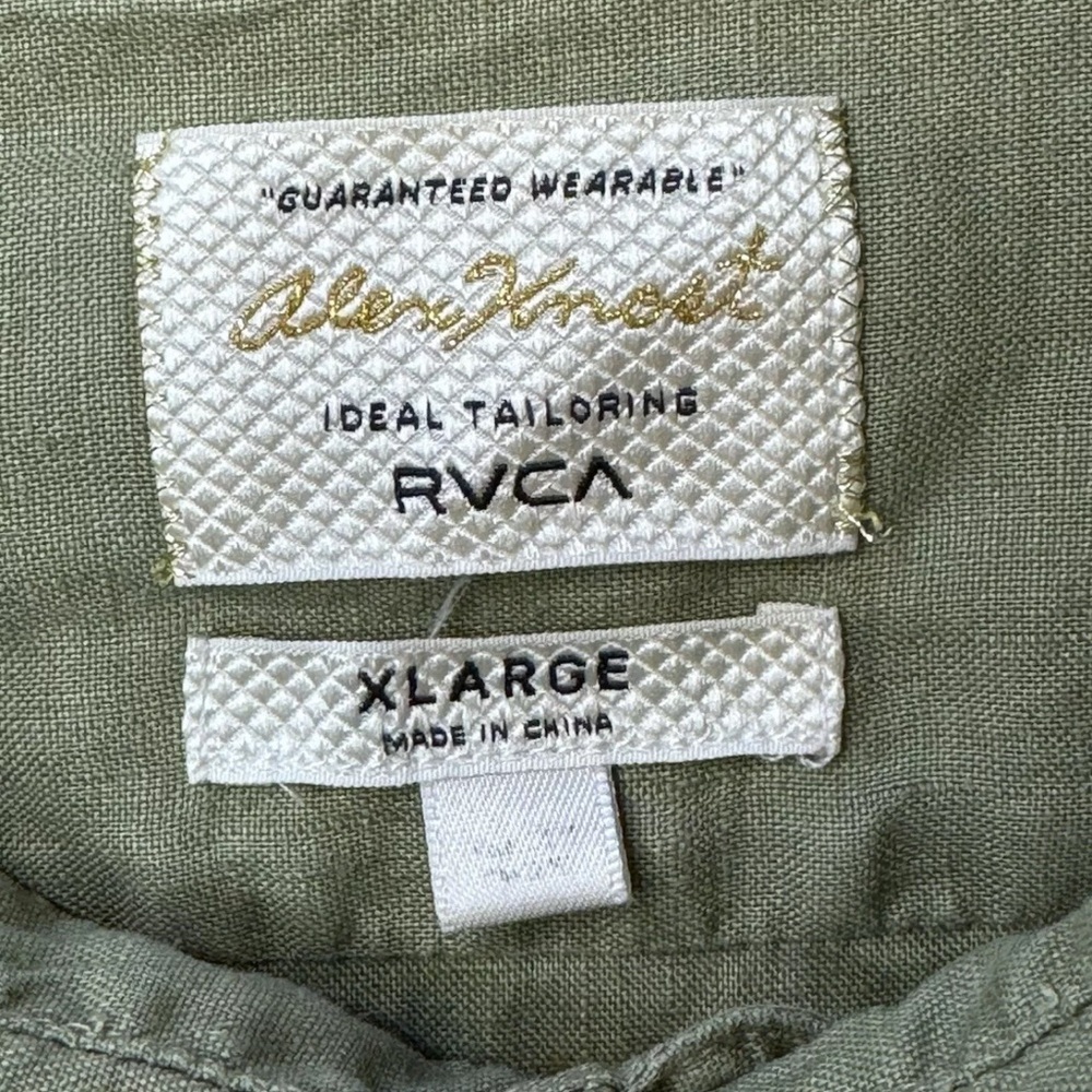 ALEX KNOST RVCA MENS LINEN SHIRT EXTRA LARGE XL GREEN BUTTON UP FRONT POCKET - Picture 4 of 5